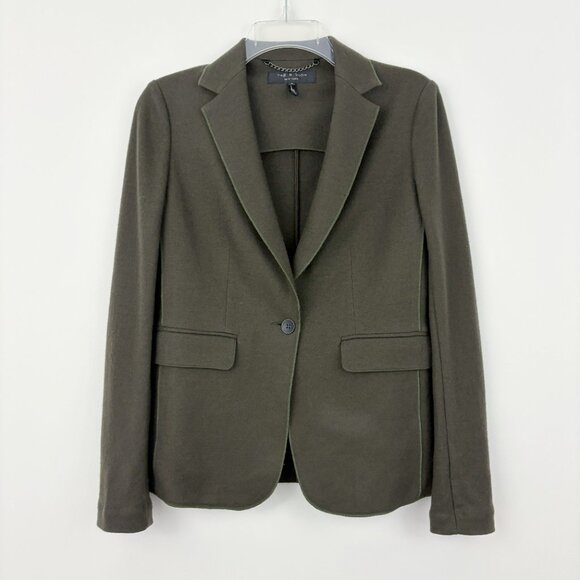 Rag & Bone Club Blazer Size 0 Dark Green 100% Wool Business Casual One Button - Picture 2 of 7